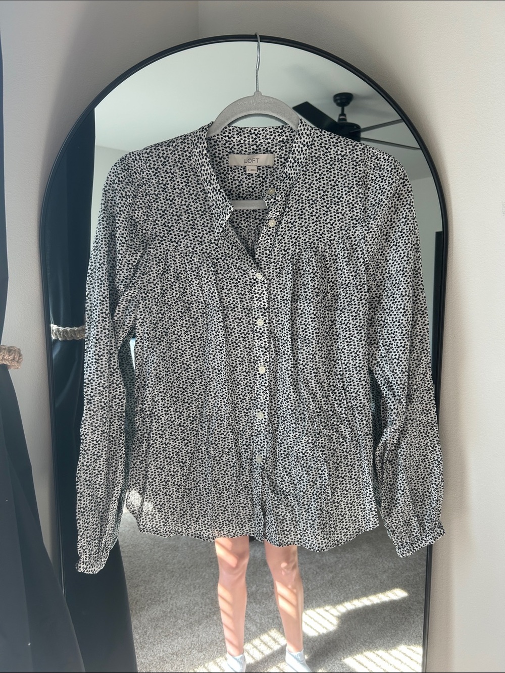 LOFT Black & White Micro Dot Button-Down Top